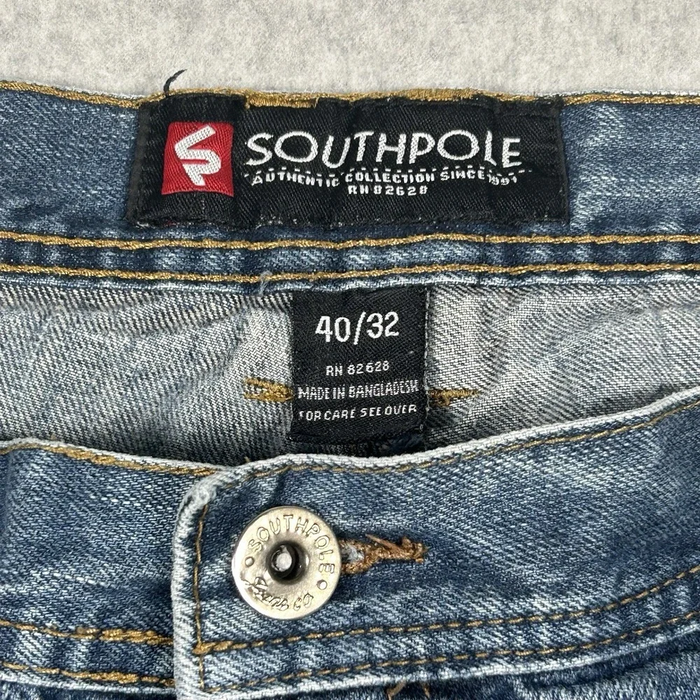 Southpole Jeans Mens Size 40x32 Blue Distressed Tapered Moto Acid‎ Wash VTG Y2K